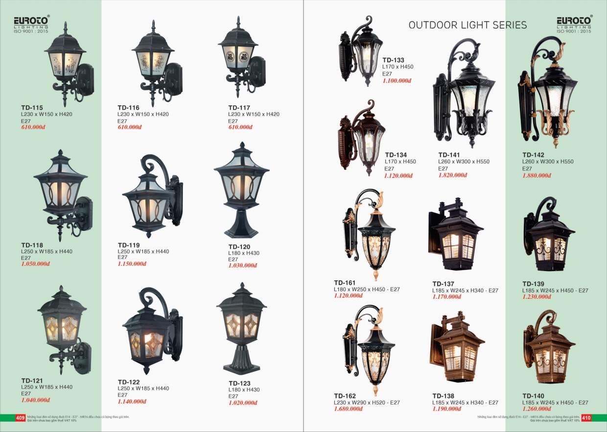 Trang catalogue đèn tường ngoài trời nhiều kiểu dáng