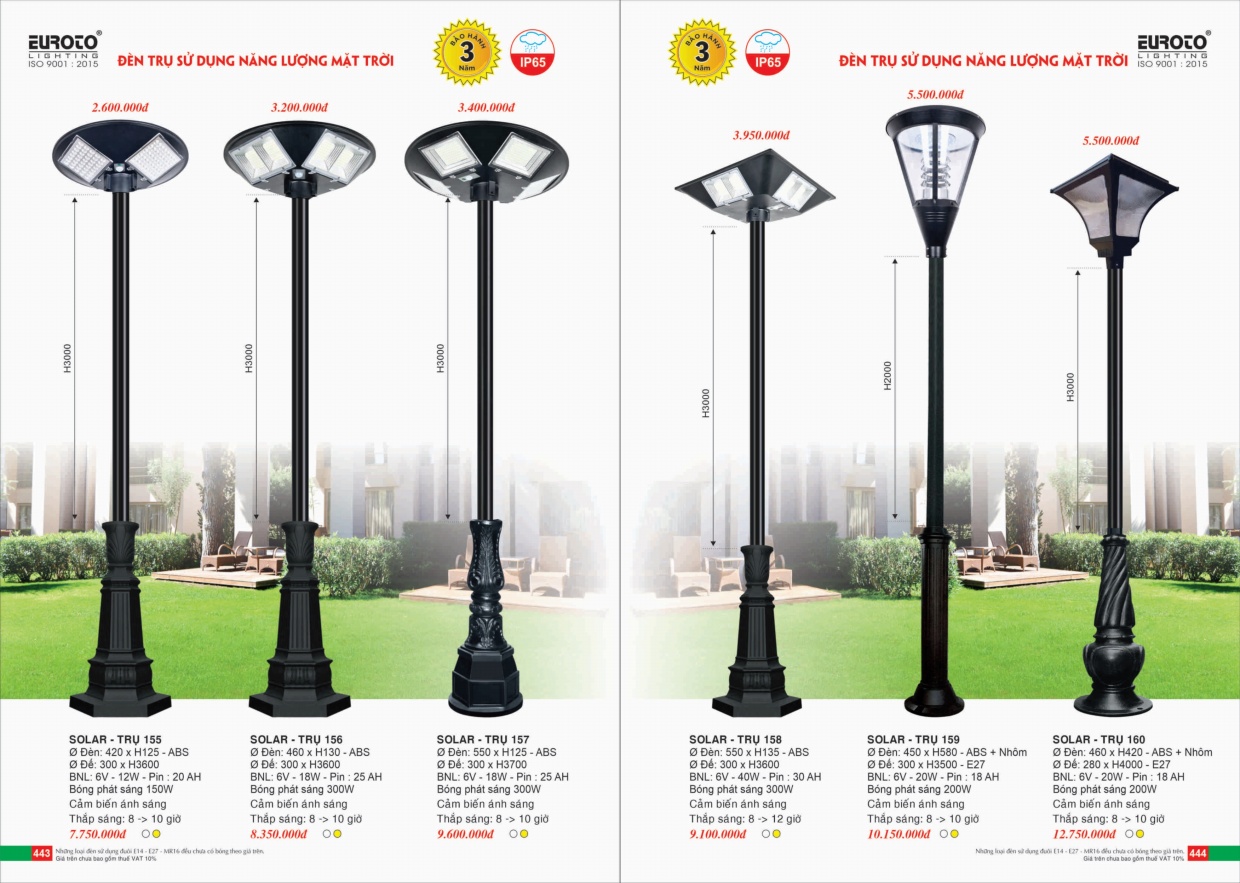 Trang catalogue đèn trụ sân vườn năng lượng mặt trời