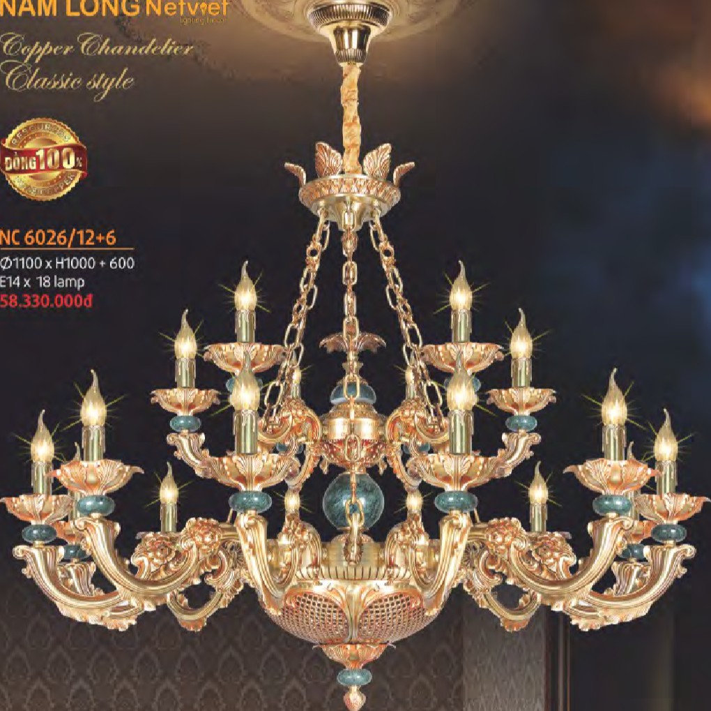 Đèn chùm đồng Nam Long NC 6026/12+6